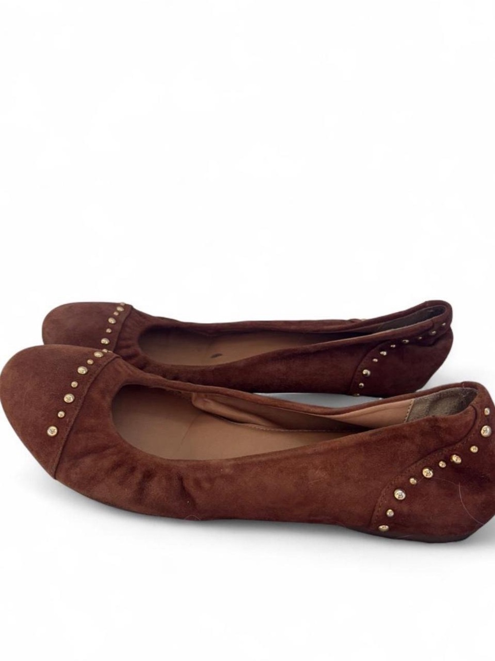 J. Crew Made in Italy Cognac Suede Studded Ballet Flats
